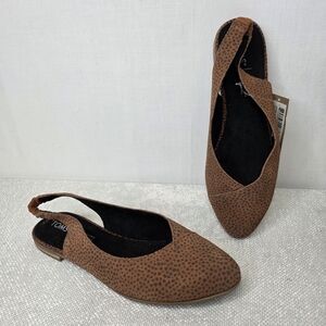 NWT TOMS 🌏 Julie Slingback Flats Tan Mini Cheetah Print Suede Pointed Toe 7.5